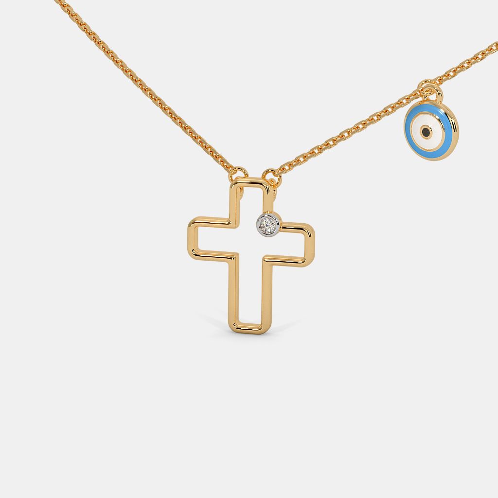 The Cross And Evil Eye Kids Necklace BlueStone