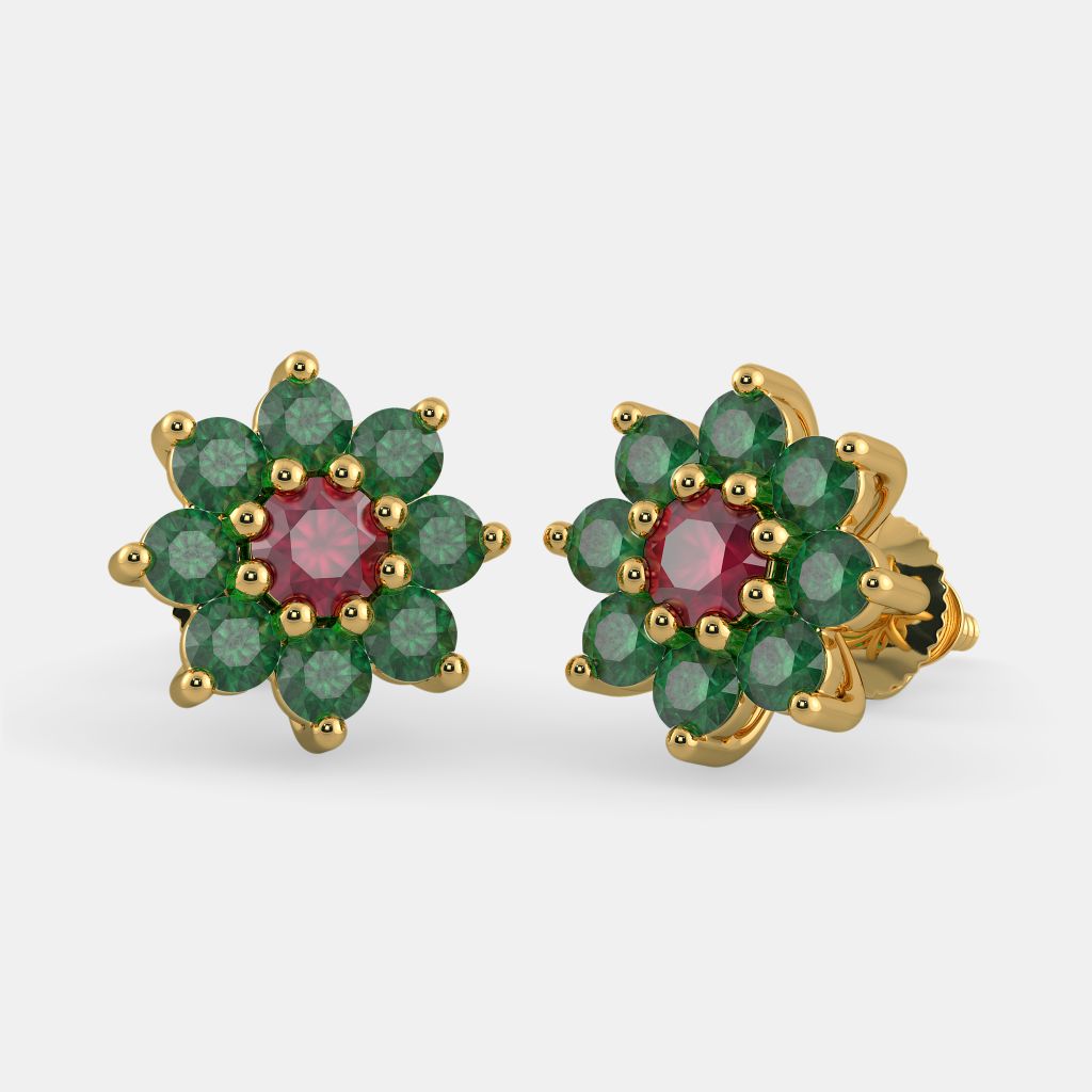 Square Emerald Earrings - South India Jewels